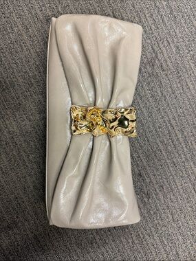 Alexis Bittar Cream Leather Clutch with Gold Accent